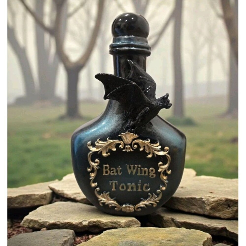New Blue / Black Resin Bat Wings Venom Potion Bottle Halloween Room Decor
